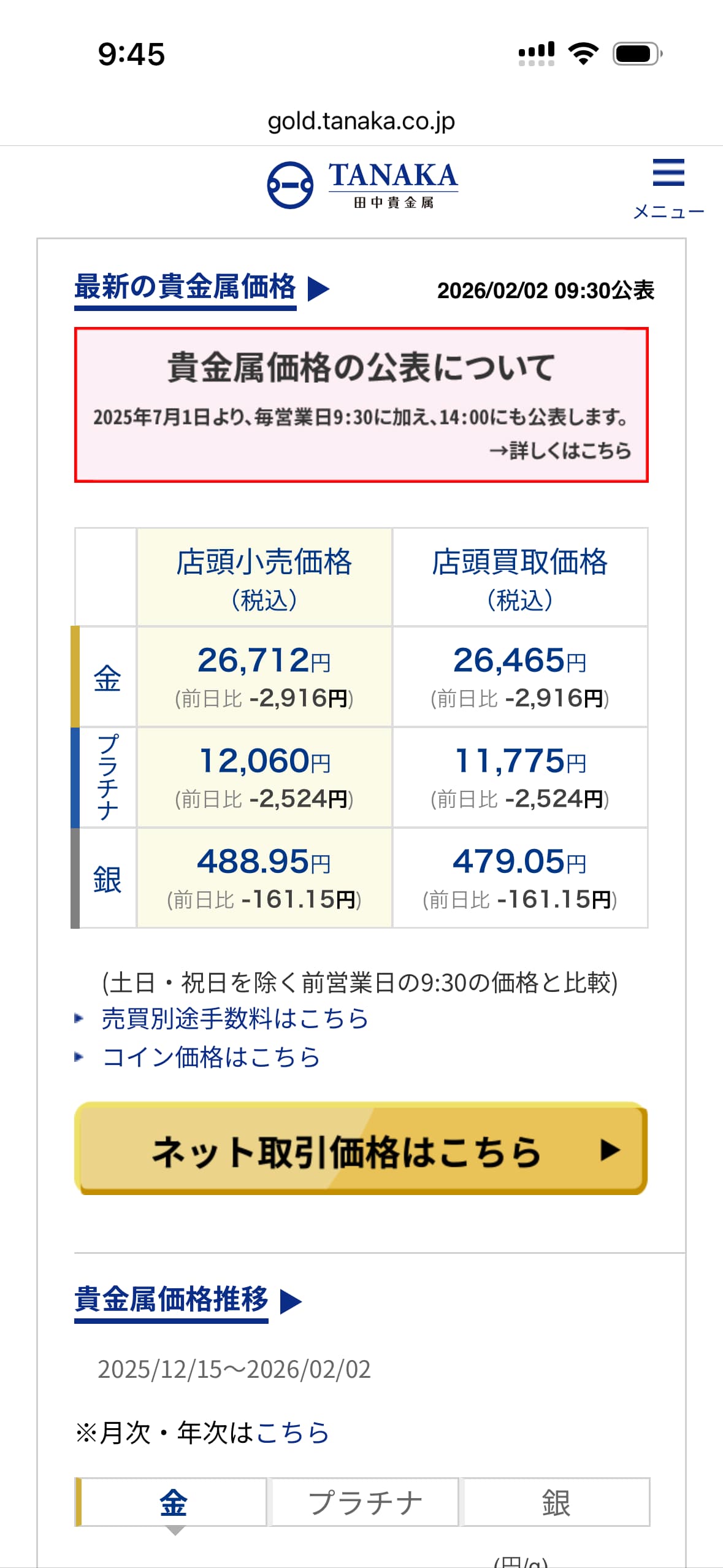 西脇市・多可町・加東市で貴金属買取をご検討中の方へ|本日、金・プラチナ・銀が大幅下落 のサムネイル